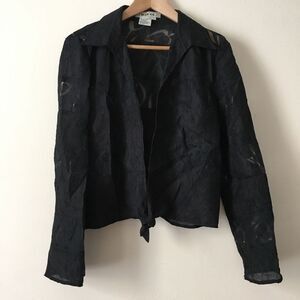 Blue Ice See Through Lace Paneled Dressy Crop Jacket